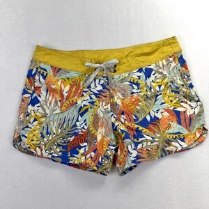 Patagonia Board Shorts Womens 8 Blue Yellow Tropical Floral Recycled Nylon Surf